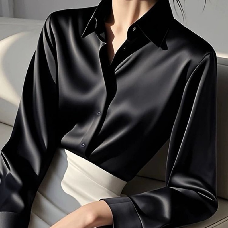 Women Satin Long‑Sleeve Blouse - огляд і ціна Silk Blouse
