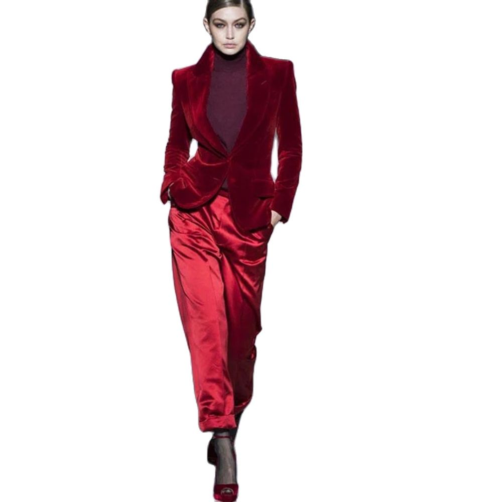 Women Pant Suits Wine Red Velv - огляд і ціна Women'S Red Formal Wear